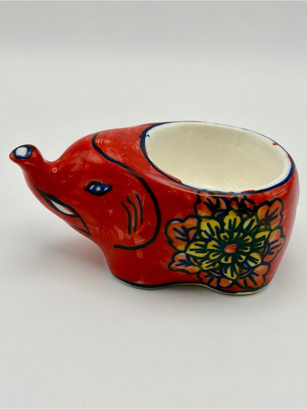 Ceramic Elephant Decorative Planter/Trinket Dish Hand-Painted Floral Design